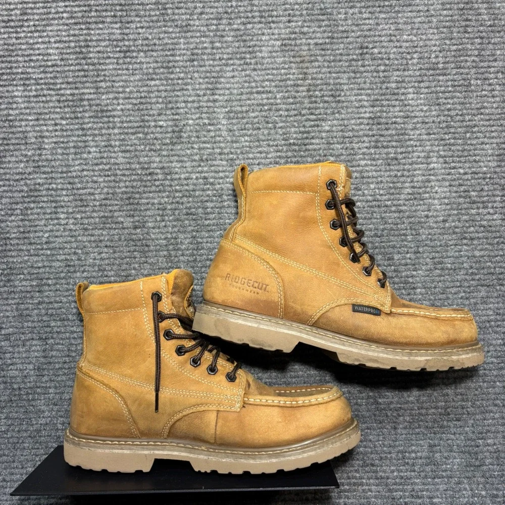 Ridgecut Toughwear Mens 10M Waterproof Work Boots Tan Leather Moc Toe YMF-2105